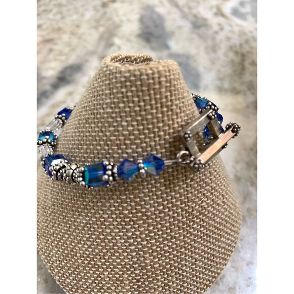Sapphire Austria Crystals with Bali Sterling Silver Bracelet #mothers day - Picture 2 of 3